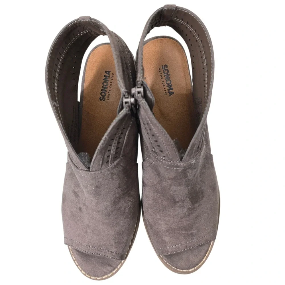 Sonoma Women's Taupe Gray Faux Suede Peep Toe Heeled Booties‎ Ankle Boots
